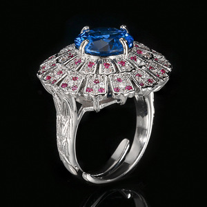 Ensemble de bijoux en zircon bleu de haute qualité, écologique, plaqué argent sur cuivre, coupe ronde 14MM-10MM, motif fleur, pour un look éblouissant - Product Image 6
