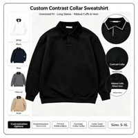 Sweat-shirt à col en coton pour homme, couleur contrastée, manches longues, coupe classique, décontracté, sport