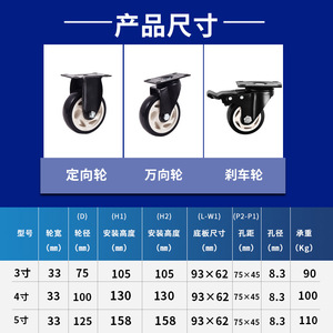 Roues industrielles moyennes à face noire avec diamants dorés 60 mm, pour équipement de chariot moderne, en PU, capacité de charge 50 kg - Product Image 4