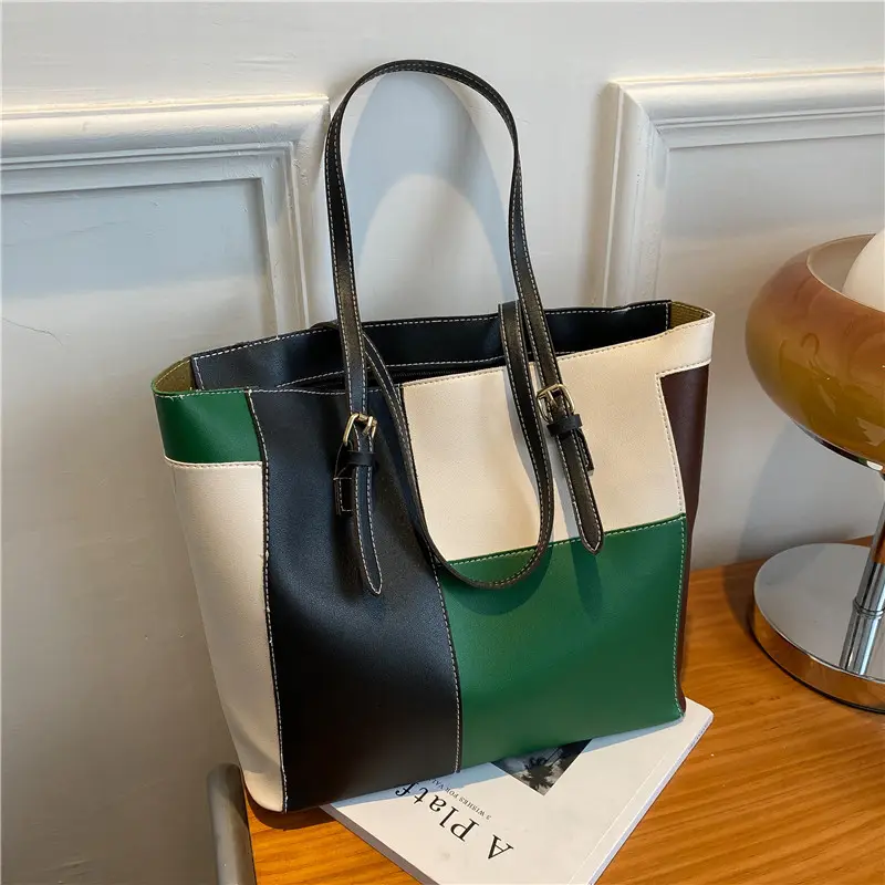 Bolsos de mano de cuero sintético de color contrastante para mujer, carteras de diseñador, venta al por mayor, bolsos de hombro hechos en china