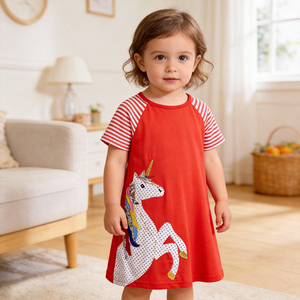 Vestiti per Bambina con Stampa Cartoon, Collo Tondo, Abbigliamento Estivo Casual, Linea A, Cotone, Manica Corta, per Bambine 1-2 Anni - Product Image 5