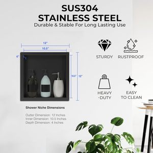 Étagère murale de <span class=keywords><strong>douche</strong></span> encastrée en acier inoxydable 304 soudée Étagère de rangement de salle de bain étanche à la rouille scellée Niches murales pour <span class=keywords><strong>douche</strong></span> - Product Image 3