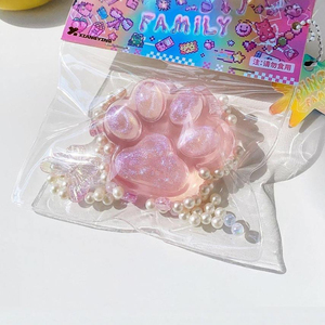 Pink Pearl Paw <b>Silicone</b> Stress Relief Squishy Gel <b>Bead</b> Fidget Toy Sensory Keychain Charm for Kids Adults Gift - Product Image 1
