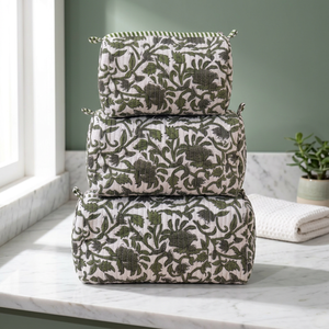Bohemian Floral Print Pouch Set Textile Cosmetic Organizer Bags with Secure Zipper Closure Travel Pouch Set <b>Vanity</b> Pouch Set - Product Image 3