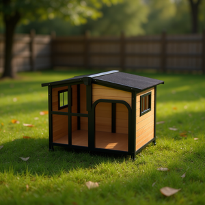 Casa para Perros de Madera Natural para Exteriores, Estilo Moderno, para Todas las Estaciones, con Techo de Acero, Requiere Ensamblaje - Product Image 2