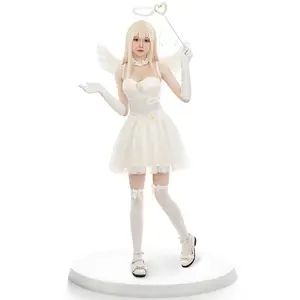 Halloween carnival performance costume white angel with wings stage role play white gauze skirt