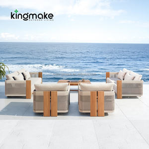 Furnitur luar ruangan Modern grosir taman 5 potong Sofa jati kelas atas dengan tali anyaman Sofa teras Set - Product Image 6