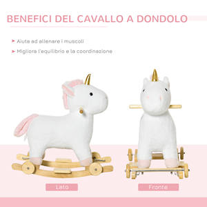 HOMCOM Cheval à bascule licorne pour enfants avec base incurvée et roues, cheval à bascule 2 en 1 avec sons intégrés et couverture en peluche, pour enfants - Product Image 5