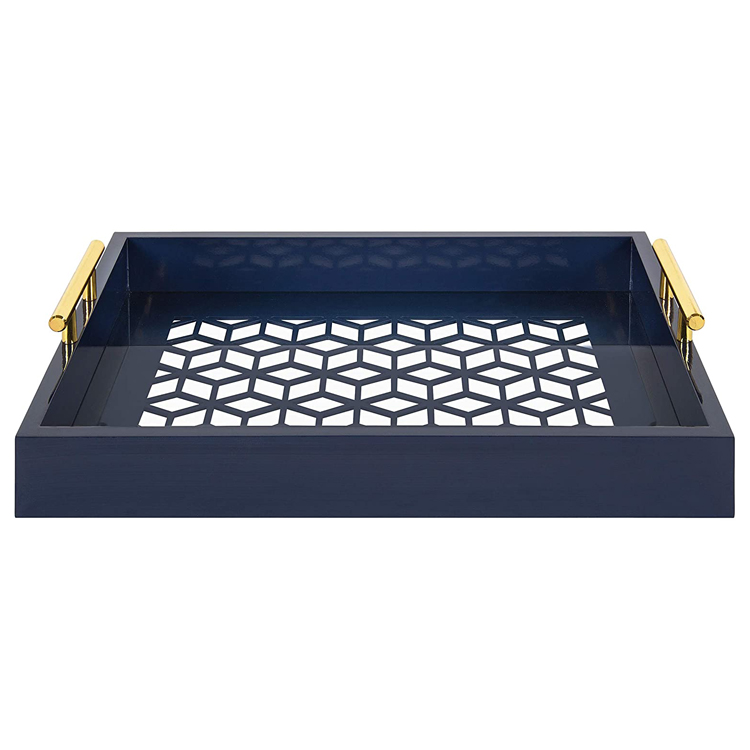 Новейший дизайн, современный оттоманский поднос, деревянный поднос, поднос для завтрака с золотыми металлическими ручками для журнального столика