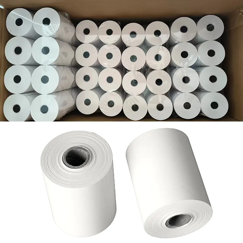 Prezzo di fabbrica carta termica per la stampa di ricevute singola carta bianca registratore di cassa pos atm rotolo di carta termica 45 ~ 80gsm 57mm x 40mm