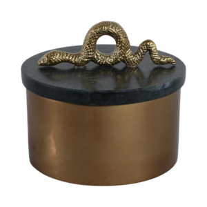 Scatola Decorativa Rotonda con Coperchio in Marmo e Manico a Forma di Serpente, Contenitore in Metallo per Oggetti Preziosi, Decorazione per Soggiorno - Product Image 1