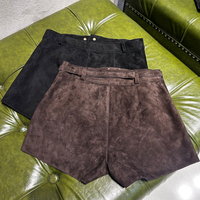 Shorts en cuir pour femme, style streetwear d'été, en cuir d'agneau véritable, suède marron