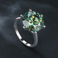 Bague de fiançailles et de mariage solitaire pour femme en argent sterling plaqué or avec moissanite verte à 6 griffes, taille ronde
