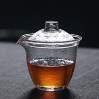 Bol en verre épais, écologique, durable, résistant à la chaleur, de qualité alimentaire, avec couvercle, GAIWAN, texture martelée, transparent, ensemble de thé Sancai