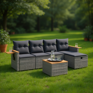 Conjunto de Sofá de Jardín Gris de Ratán para 4 Personas, Diseño Contemporáneo para Exteriores - Product Image 2