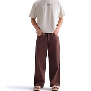 Jean en denim marron pour homme, coupe large, décontracté, style streetwear, en coton, mode vintage moderne, vente en gros - Product Image 1