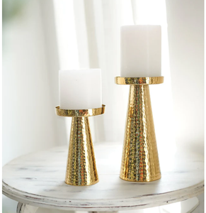 Premium Quality Metal Hammered <b>Candle</b> <b>Holder</b> Pair Gold Finish Modern Accent Perfect for Dining Table Living Room Bedroom - Product Image 6