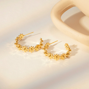 Pendientes de Aro con Forma de Flor, Chapados en Oro de 18k, Acero Inoxidable, Forma de C, para Mujer, Joyería de Moda - Product Image 2