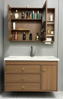 Meuble-lavabo de salle de bain de luxe avec miroir LED mural, unité flottante moderne pour hôtel et appartement