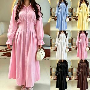 Vestido Camisero de Manga Larga con Volantes en la Solapa para Mujer, Cintura Ajustada con Pliegues, Corte Entallado, Elegante, para Uso Diario - Product Image 6
