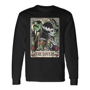 T-shirt à manches longues unisexe, col ras du cou, taille adulte, impression numérique, The Monster Frankenstein And Bride The Lovers Tarot Card - Product Image 1