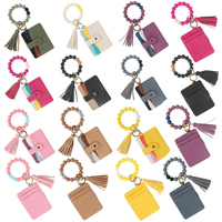Porte-cartes d'identité multicouche color-block, bracelet porte-clés en perles de silicone, porte-monnaie multi-couche color-block, portefeuilles de poignet
