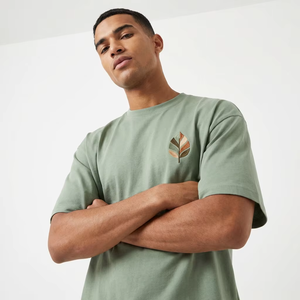 T-shirt surdimensionné personnalisé avec logo, en coton épais, à épaules tombantes, coupe carrée, broderie minimaliste feuille, idéal pour le quotidien – Meilleure vente - Product Image 3