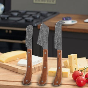Set di coltelli da formaggio in acciaio inossidabile con motivo martellato 3 pezzi per uso all'ingrosso Gadget da cucina include affettatrice per formaggio spandilavore - Product Image 4