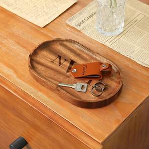 Plateau de rangement décoratif ovale personnalisé en bois naturel gravé au laser pour bijoux - Product Image 5