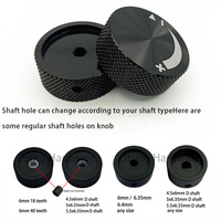 Bouton moleté en métal noir de 40 mm, anodisé, usiné CNC, en aluminium, pour potentiomètre de 6 mm, avec vis de verrouillage, forme de chapeau, volume réglable