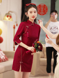 Nuevas chicas damas cheongsam nupcial corto color rojo encaje boda chino tradicional cena vestido <span class=keywords><strong>qipao</strong></span> mujeres traje para toda la temporada - Product Image 2