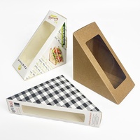 Caja de embalaje para sándwich biológico, cartón de impresión personalizado degradable desechable con sello térmico, cuña para sándwich
