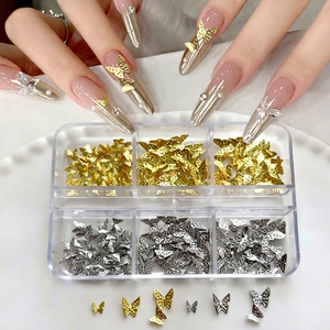 Hot Selling Aimeier 3D <b>Metal</b> Butterfly Nail Art Charms Gold Silver 6grid Pack Premium Nail Art Supplies Accessories - Product Image 1