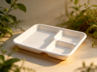 Assiettes jetables compostables en pulpe de papier pour service à emporter