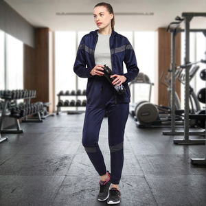 Ensemble de survêtement bleu marine à capuche pour femme, manches longues, couleur unie, style sportif, respirant, avec poches latérales, idéal pour l'automne - Product Image 2
