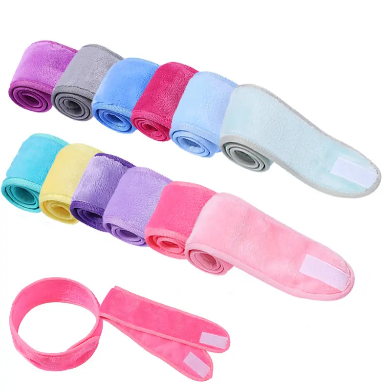 Custom Microfiber Badstof Fluwelen Handdoek Stretch Facial Haarband Douche Make Up Hoofdbanden Elastische Handschoen Douche Set Spa Hoofd Bands