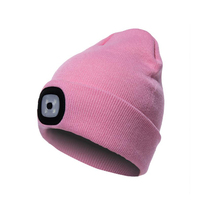 Gorro con Lámpara Frontal LED Recargable por USB, Manos Libres, 4 LED, Gorro de Punto Cálido de Invierno, Unisex, con Luz