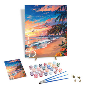 Pintura por Números Personalizable <span class=keywords><strong>con</strong></span> Diseño de Flores y Atardecer junto al Mar, Kit de Pintura en <span class=keywords><strong>Lienzo</strong></span> para Decoración del Hogar - Product Image 1