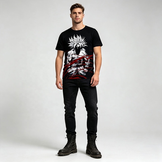 Wholesale Men's Casual Short Sleeve Polyester Sports T-shirt Sublimation Printed Anime Fashion Summer