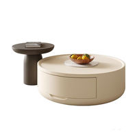 Table basse en bois moderne et élégante avec rangement, surface lisse, design durable, forme irrégulière, meuble de salon, garantie 3 ans