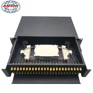 ANSHI 19 pulgadas montaje carril Din cajón 48 núcleos ST adaptador de fibra óptica Patch Panel