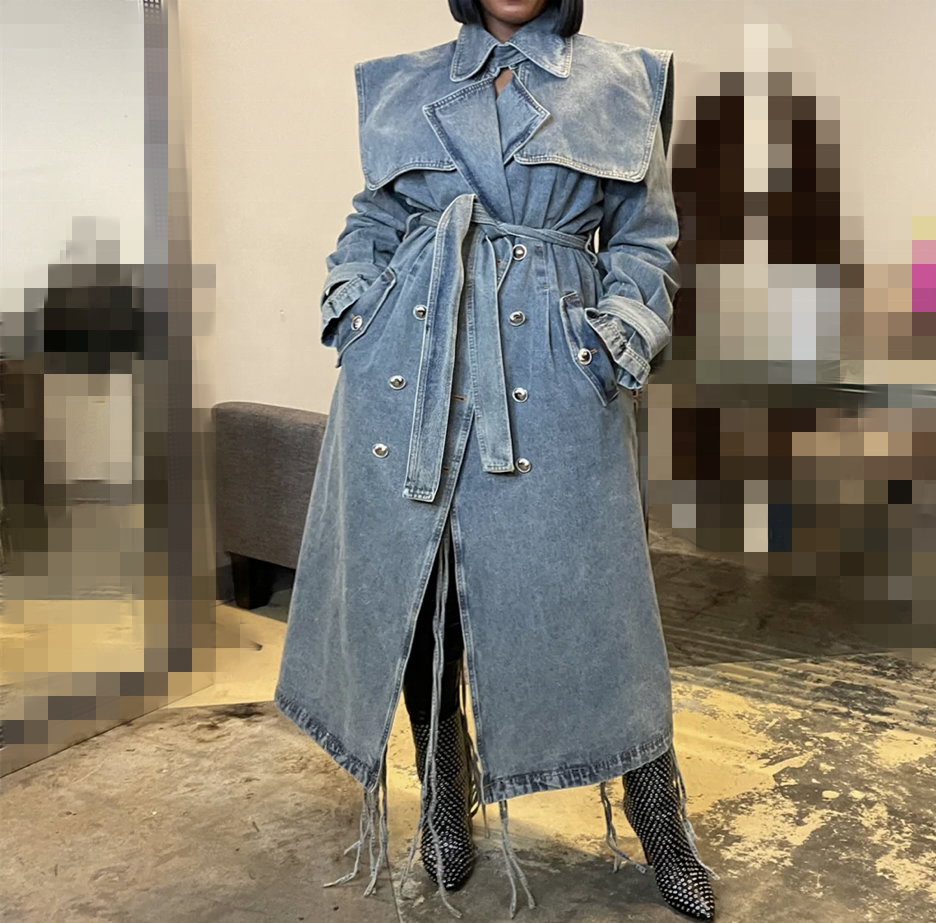 Vintage Denim Trench Coat Ankle Length Trench Coat Mens