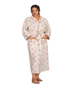 Robe Kimono en Coton Blanc Grande Taille, Imprimé Floral Fait Main, Vêtement d'Intérieur – Offre Spéciale, Prix de Gros Disponible - Product Image 1