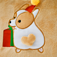 Noël Adorable Corgi Brodé En Peluche Sac Fourre-Tout Mignon Beige Grande Capacité Sac À Main pour Les Étudiants Usage Quotidien