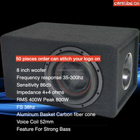 Caisson de basses actif pour camion, fourgonnette, SUV, voiture, amplifié, intégré dans un boîtier, 8 pouces, RMS 800W, crête 1600W, caisson de basses tubulaire actif pour voiture de 8 pouces