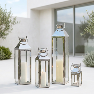 Lanternes à bougies en acier inoxydable décoratives pour la maison, style moderne, avec panneaux en verre trempé, vente en gros - Product Image 3