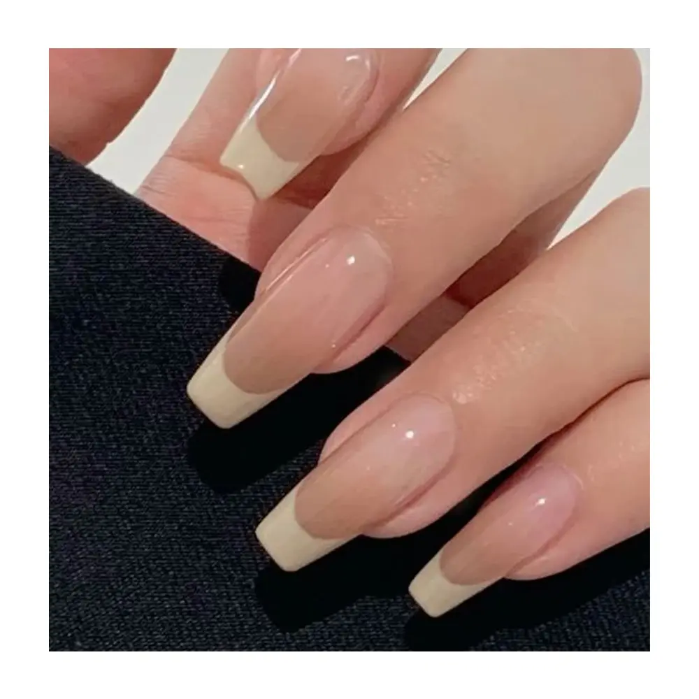 Classical White French Tips Coffin False Nails Nude Transparent Ballerina Nail bed Abs Detachable Waterproof Fake Nails
