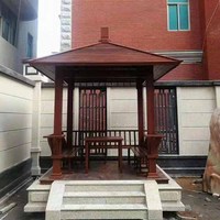 Pavillon chinois en bois massif avec bancs intégrés, gazebo en bois pour la décoration des jardins, des cours et des centres de villégiature
