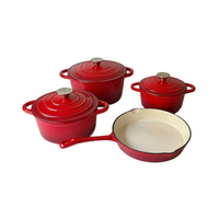 Beyond Lot de 4 batteries de cuisine en fonte émaillée au design minimaliste Durable Best Cast Iron Skillet Pan Set en métal avec boîte marron