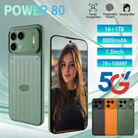 Téléphone portable 5G Power80 Android16, écran 7,3 pouces, 16 Go + 1 To de stockage, appareil photo arrière 108 MP, bandes globales pour le jeu, la diffusion en direct et le travail